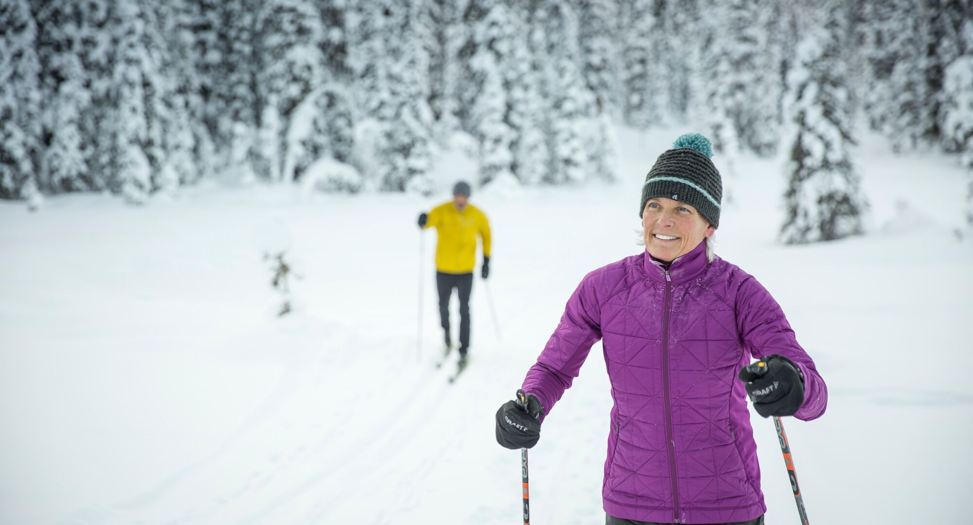Two People skiing Cascade Valley in Banff National Park